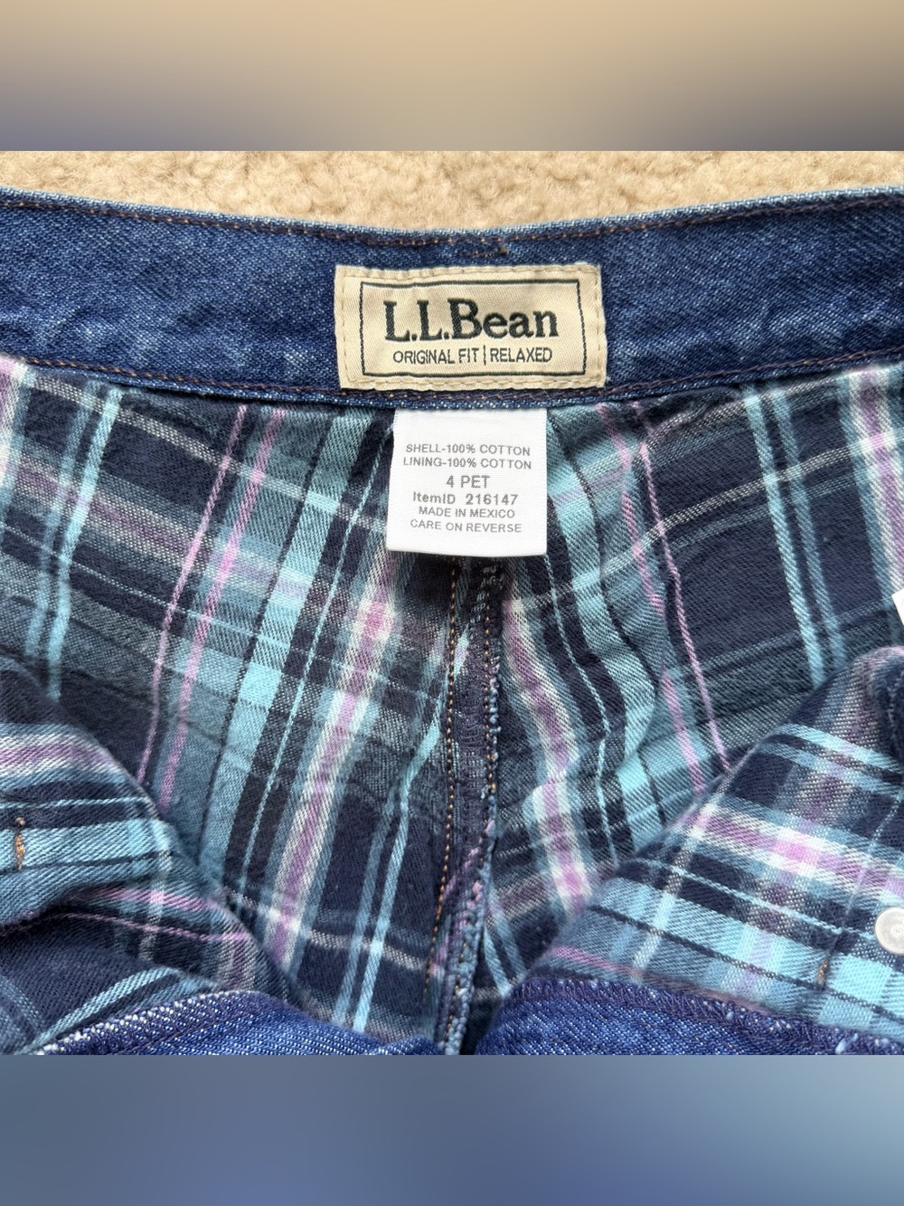 LINED JEANS L.L.Bean Women’s Original Fit Relaxed 4 Petite 100% Cotton